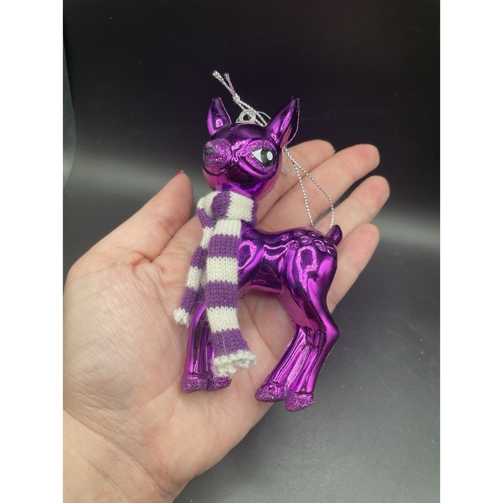 Purple Doe Deer Ornament Shiny Hollow Plastic‎ Glittery Hanging Holiday